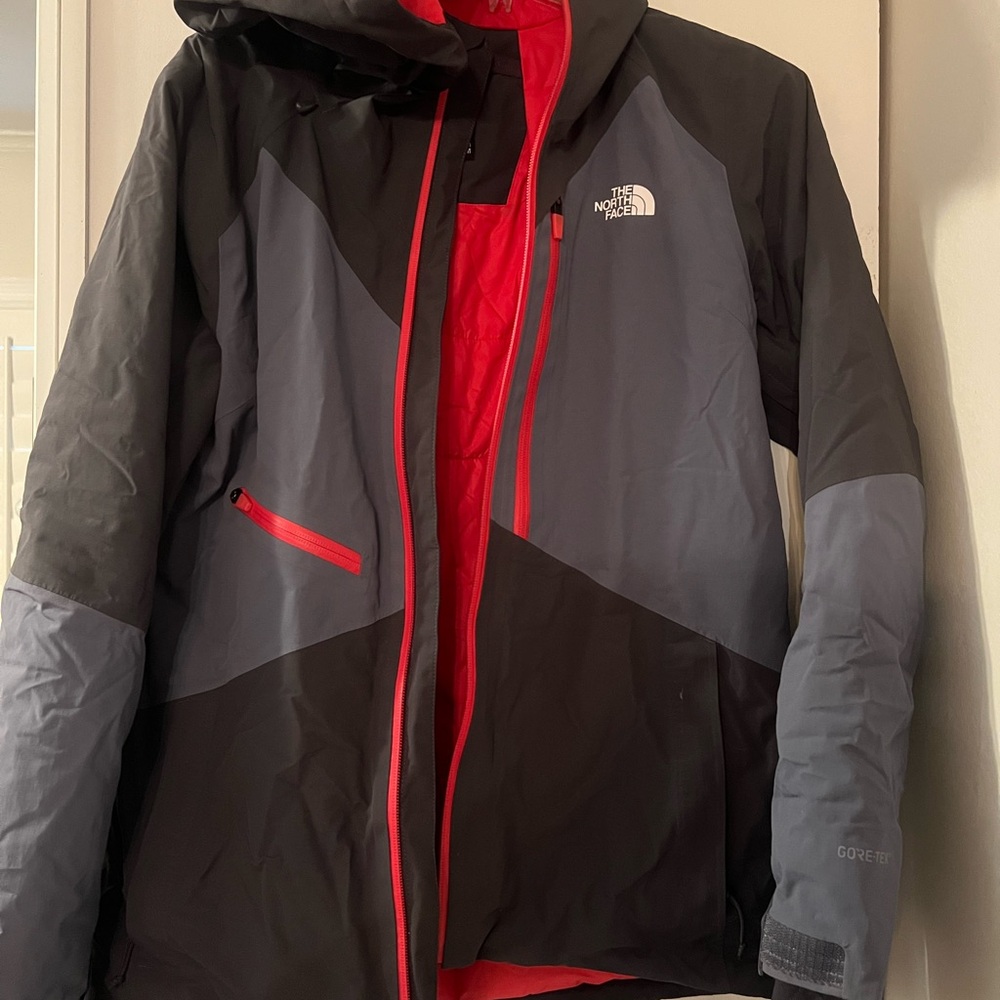 The North Face Black and Gray Jacket with Red Highlights